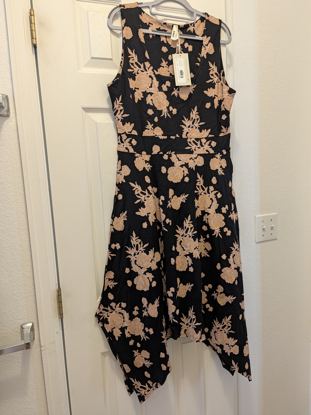 Pact Black Dress with Peach Floral Print